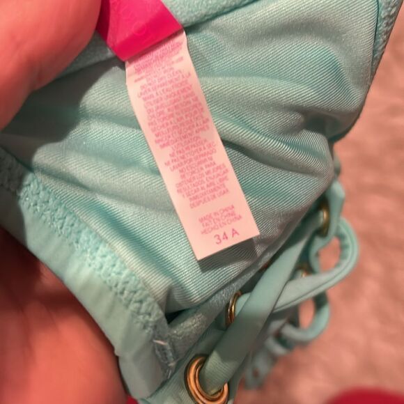 Victoria secret teal padded underwire‎ lace up back swimsuit top - Picture 4 of 4